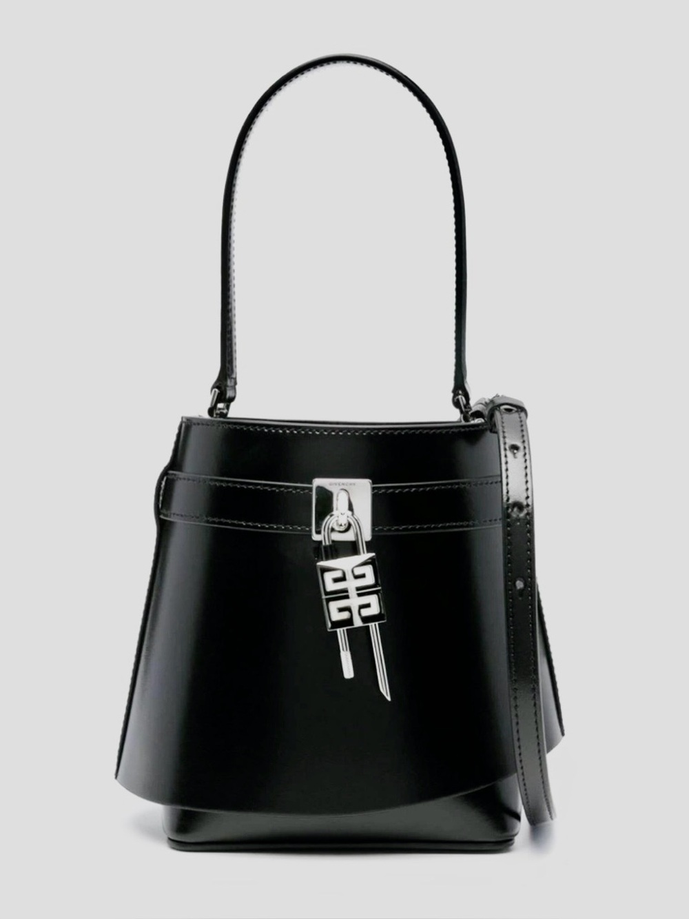 Givenchy Black Patent Leather Bucket Tote with Silver-Tone Charm